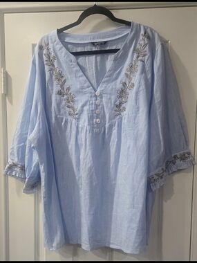 BloomChic Light Blue Embroidered Peasant Top